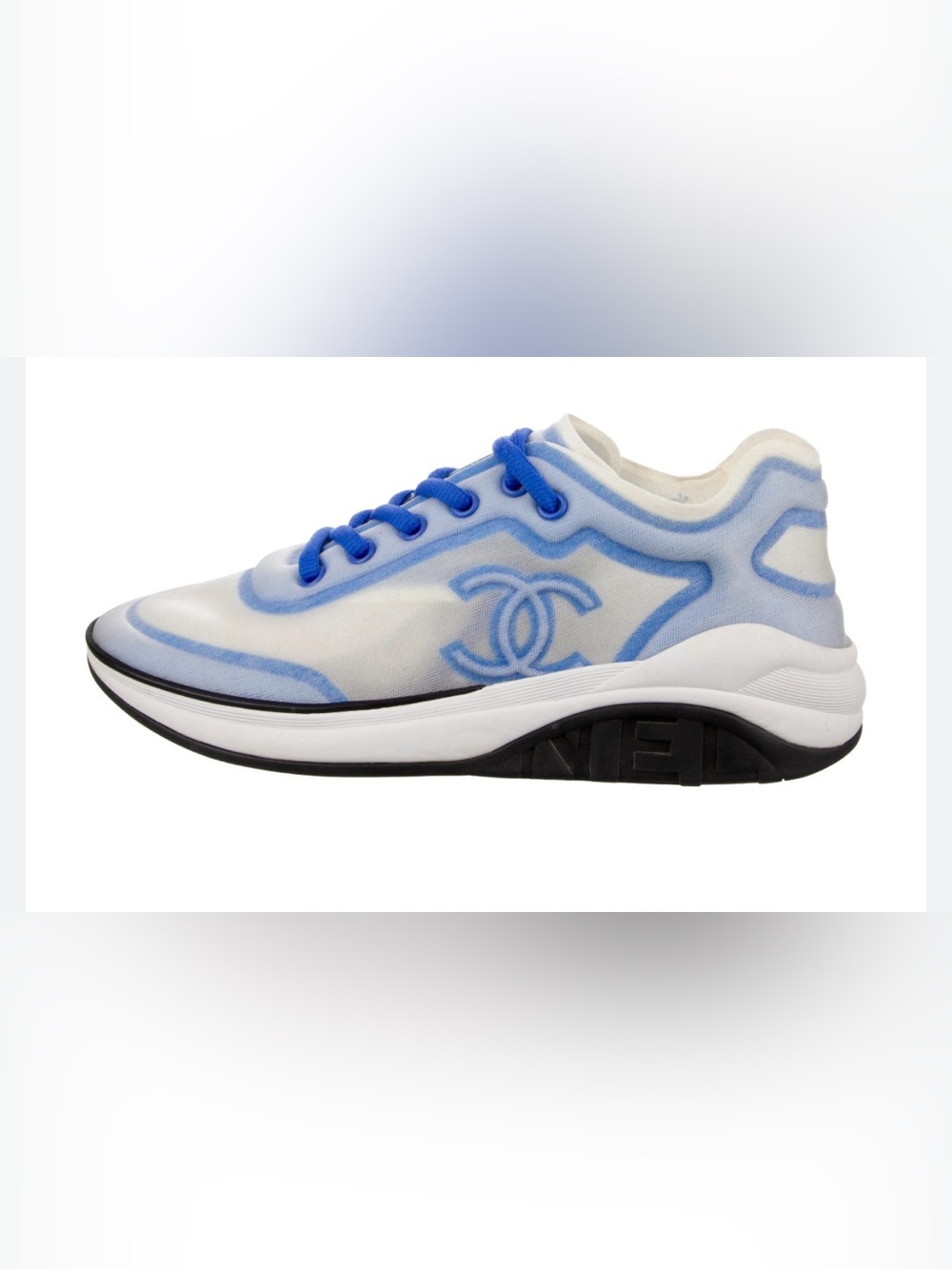 CHANEL Calfskin Mesh Lycra Women’s Logo Sneakers